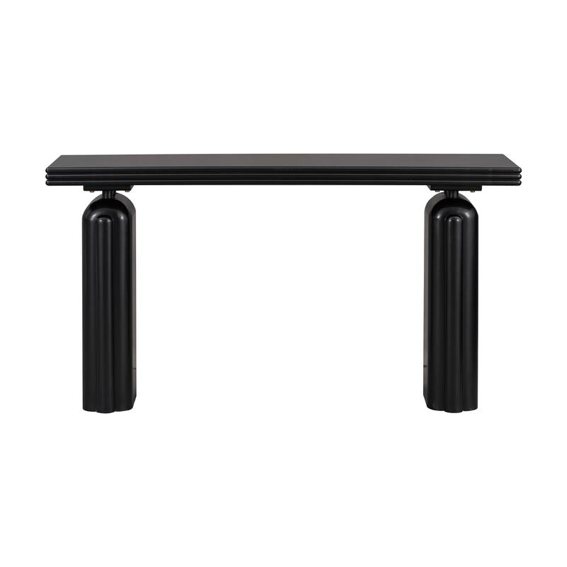 60" Acacia Wood Curved Veneer Console Table - Minimalist Design with Solid Wood Legs