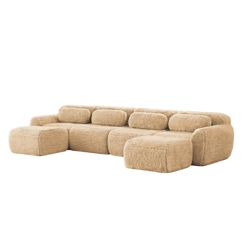 Cloud Sectional Couch with 2 Ottomans & Pillows, Boneless Couches for Living Room, U Shaped Sectional Sofa Deep Seat Comfy Couch