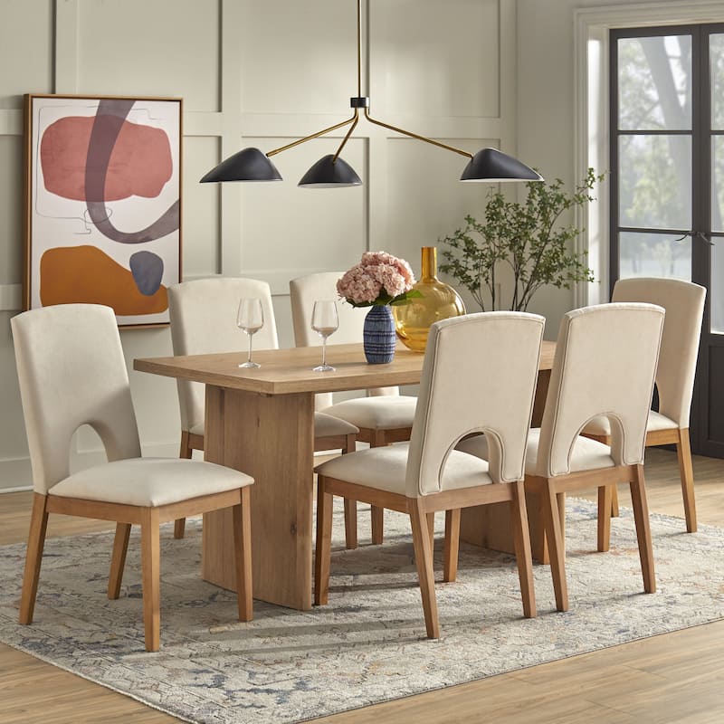 Lifestorey Blakely Dining Set - 7-Piece Weathered Light Oak/Beige
