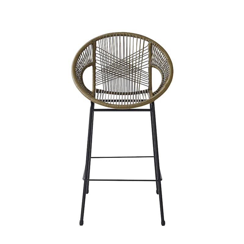 Ferrara Outdoor Patio Green Faux Wicker Barstool, Set of 2