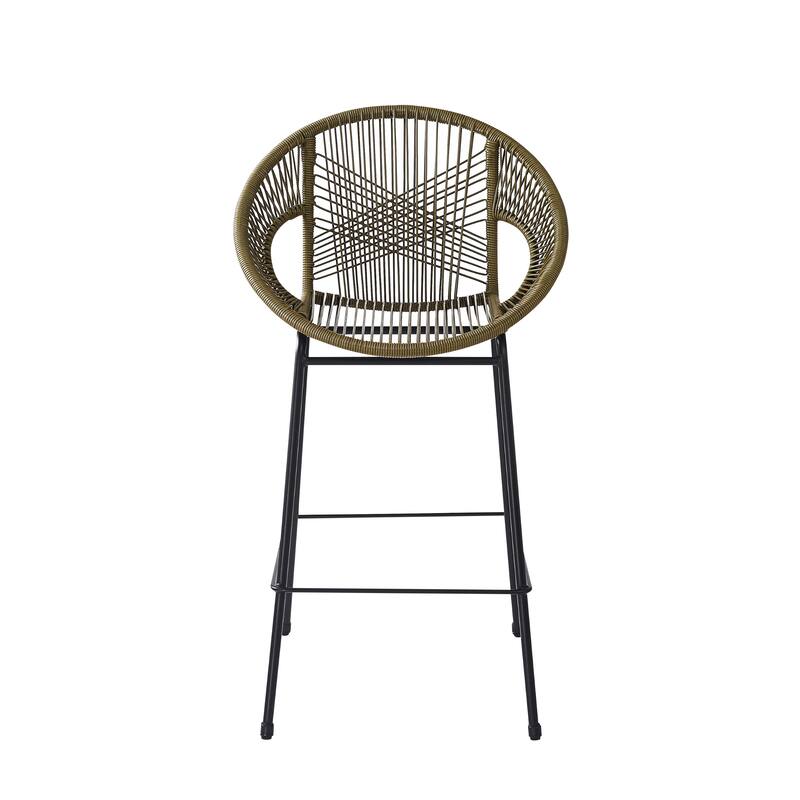 Roomfitters Ferrara Outdoor Faux Wicker Barstools with Metal Frame, Modern Patio Seating, Set of 2