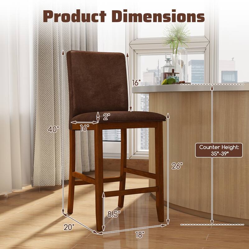 Gymax 26 Inch Counter Barstools Set of 2 w/Upholstered Seat & Backrest