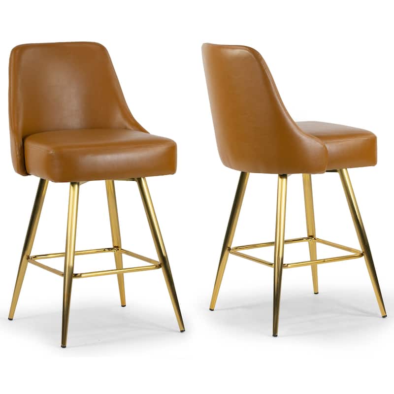 Set of 2 Auren Upholstered Stool with Golden Legs - Counter Height/Counter height/Bar Height