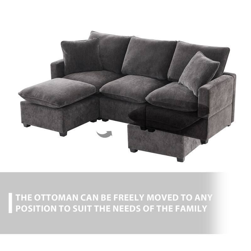 84" Modern Chenille Living Room Sofa,3 Seater Sectional Couch with 2 Pillows and Ottoman