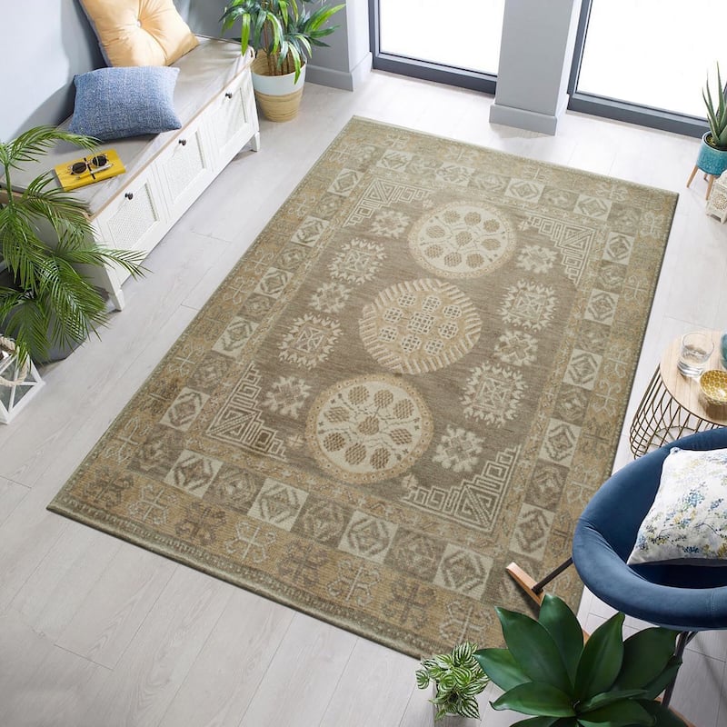 Home Decor EORC Hand-Knotted Wool Khotan Weave Rug, Brown Luxurious & Timeless Area Rug for Adding Warmth and Sophistication