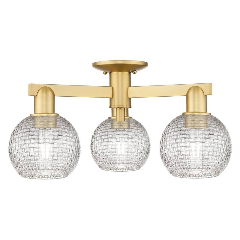 Innovations Lighting Endless Possibilities Arcadia - Athens - 3 Light 23" Basketweave Semi-Flush Mount - Satin Gold