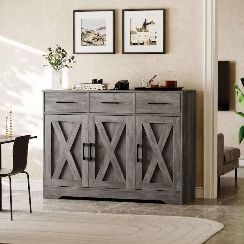 Traditional 42.4" Wide 3 Drawer Sideboard Storage Cabinet - GRAY WASH
