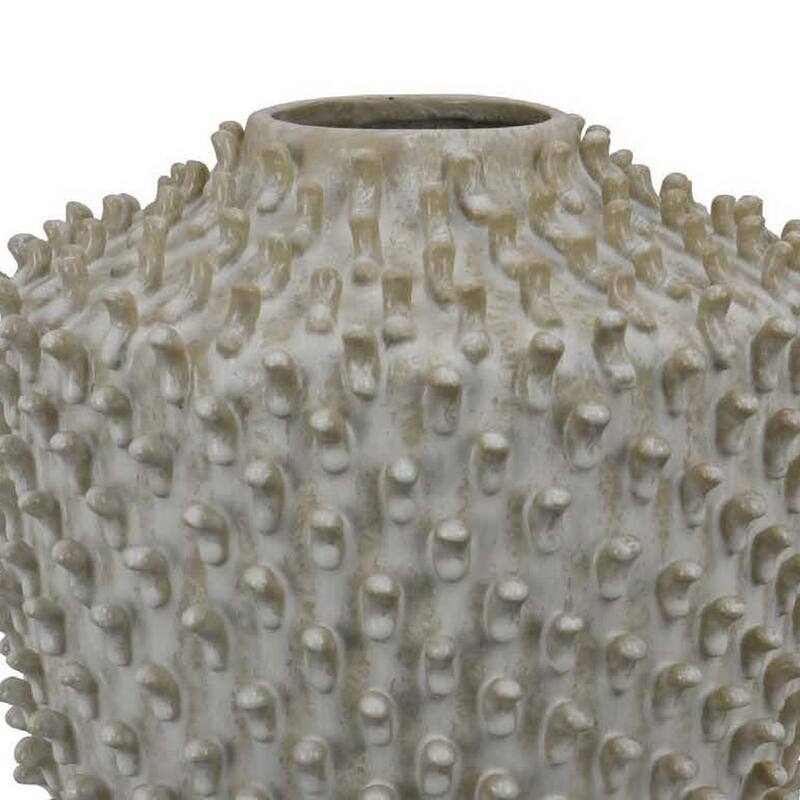 Akira Round Accent Vase with Studded Details, White Ceramic 12 Inch