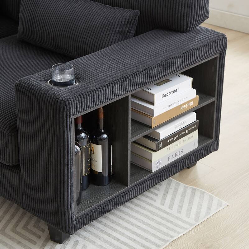 102.75" Corduroy L-Shaped Modular Sectional Sofa with Storage