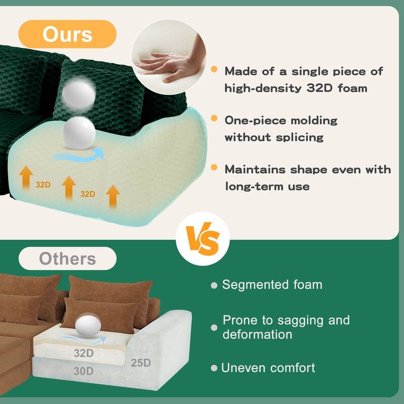 Rossetta 146" Oversized 4-Seater Modern Anti-slip Design Modular Sectional Flannelette Fabric Boneless Deep Sofa