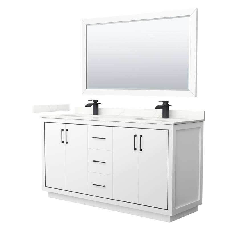 Wyndham Collection WCF111166D-QTZ-UNSM58 Icon 66" Free Standing Double - White / Giotto Quartz Top / Matte Black Hardware