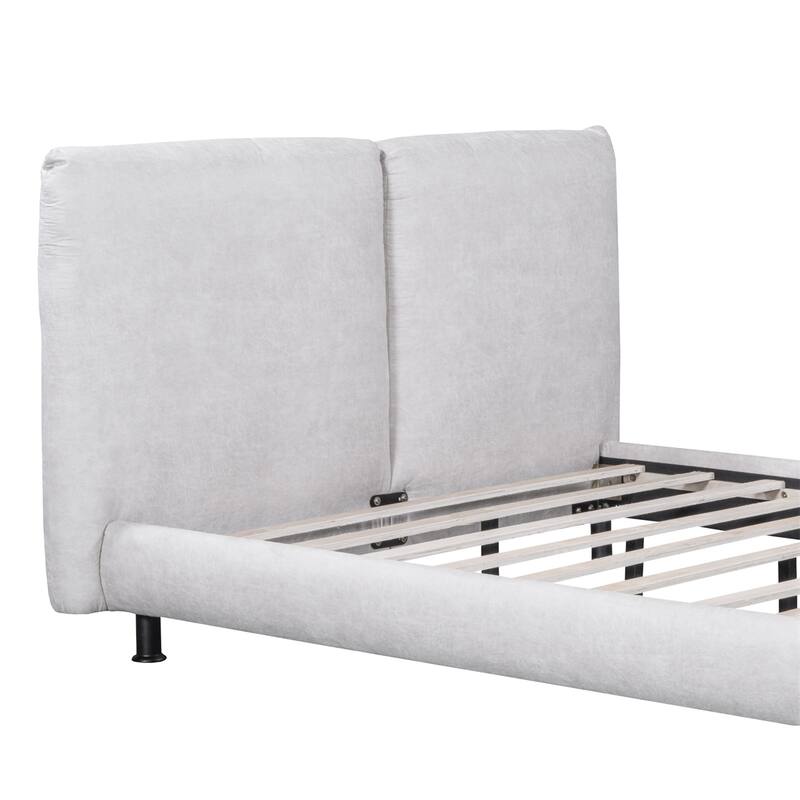 Upholstered Platform Bed w/Two Large Headrests& Thick Fabric,Polyester