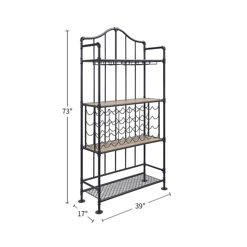 Metal Frame Wine Shelf in Oak and Sandy Black Finish