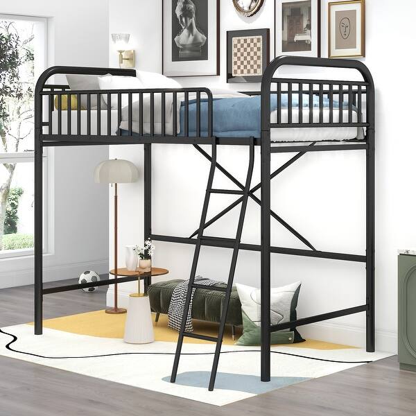 slide 2 of 8, Metal Loft Bed with Innovative Space Saving Design (Twin Size)