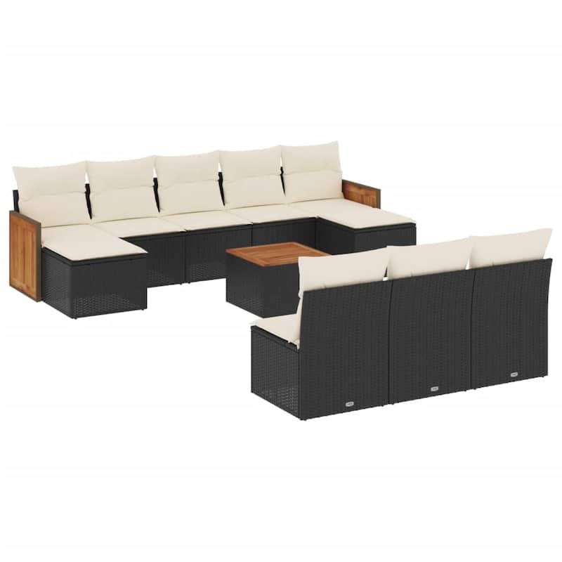 vidaXL Patio Sofa Set with Cushions Outdoor Conversation Furniture Poly Rattan - 21.7 x 21.7 x 14.6