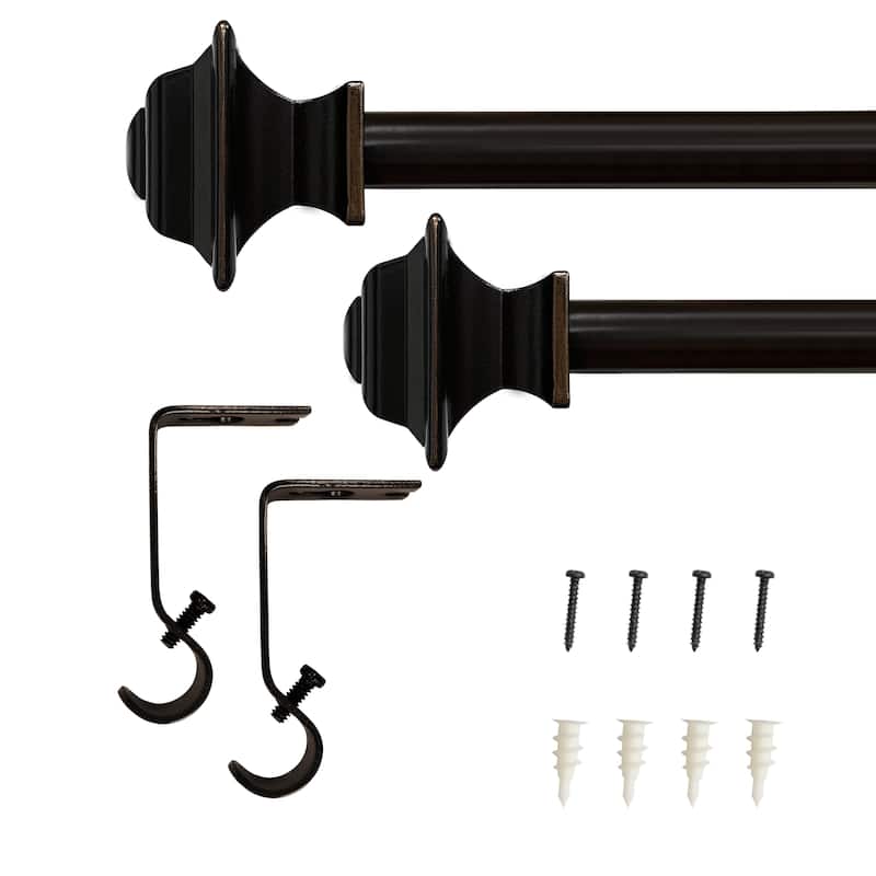 Lumi 5/8" Single Curtain Rod Set Oil Rubbed Bronze- Square finials - 28"-48" - Brown