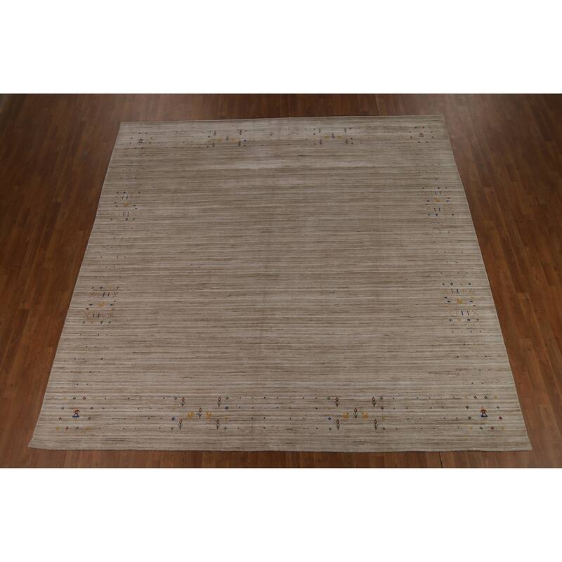 Striped Camel Gabbeh Oriental Square Rug Handmade Wool Carpet - 9'11" x 9'7"