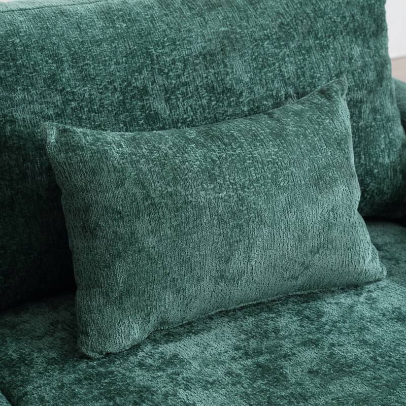 Green 68.9" Chenille 2 Seater Sofa with Detachable Cushions, Solid Wood Frame, and 2 Pillows