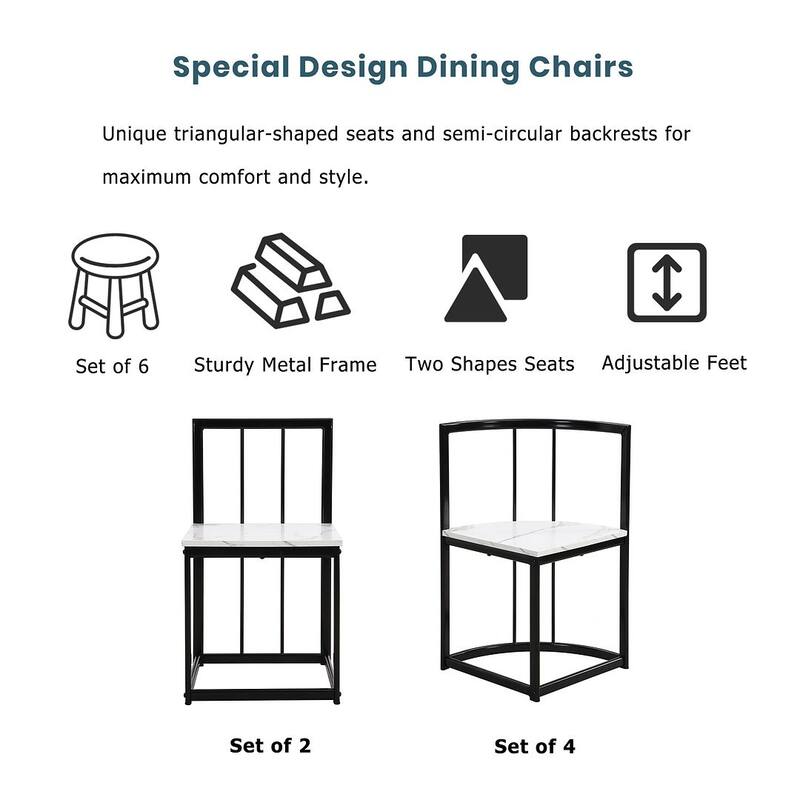 Dining Table Set for 6 - 55" Faux Marble Semi-Round Dining Table with 6 Chairs