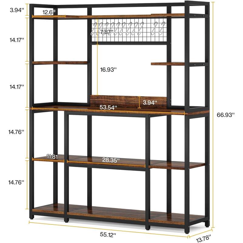 55" Wide Kitchen Hutch Cabinet Microwave Stand with 11 Hooks