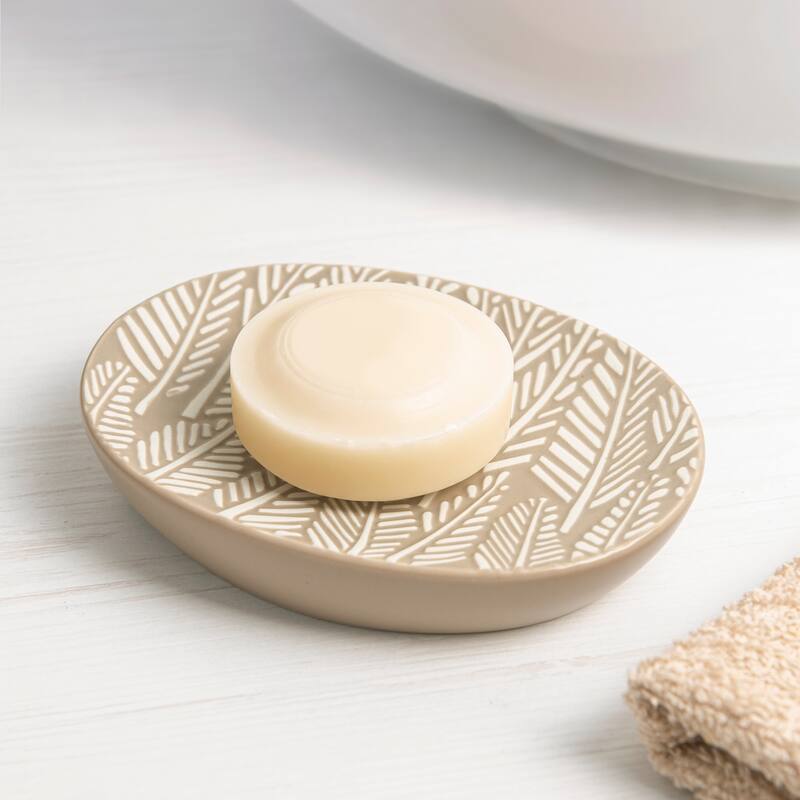 Embossed Leaf Soap Dish - Taupe / White - Soap Dish