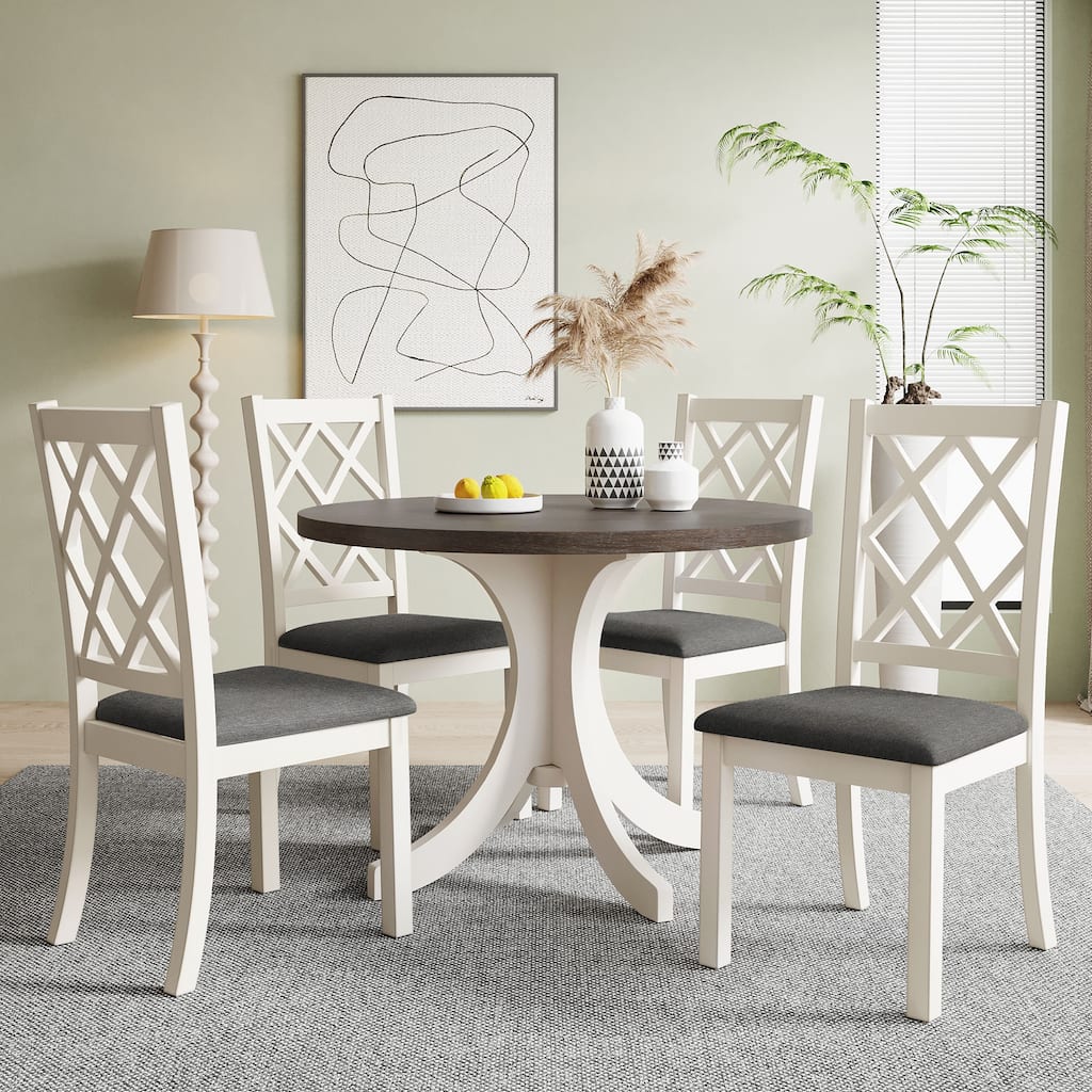 Mid-Century Modern 5-Piece Round Dining Set - Upholstered Chairs for Small Spaces.