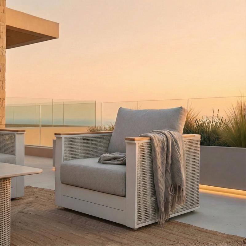 Arvin 4-Piece Outdoor Patio Conversation Set in Aluminum with Olefin Fabric Cushions Sintered Stone Rectangular Coffee Table