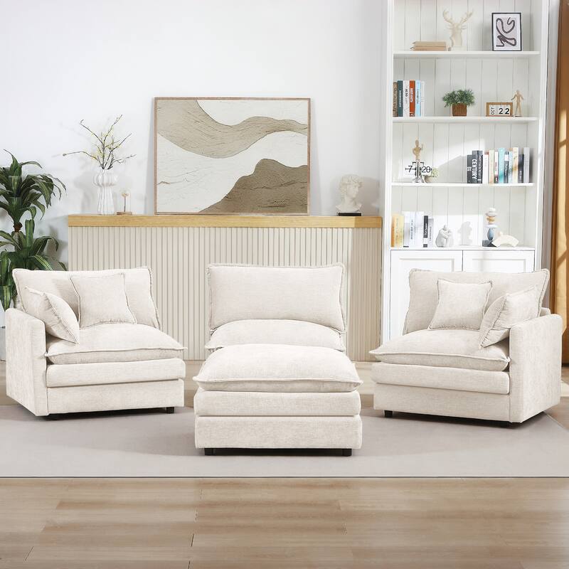 L Shape Modular Sectional Sofa Chenille Upholstered Couch wOttoman