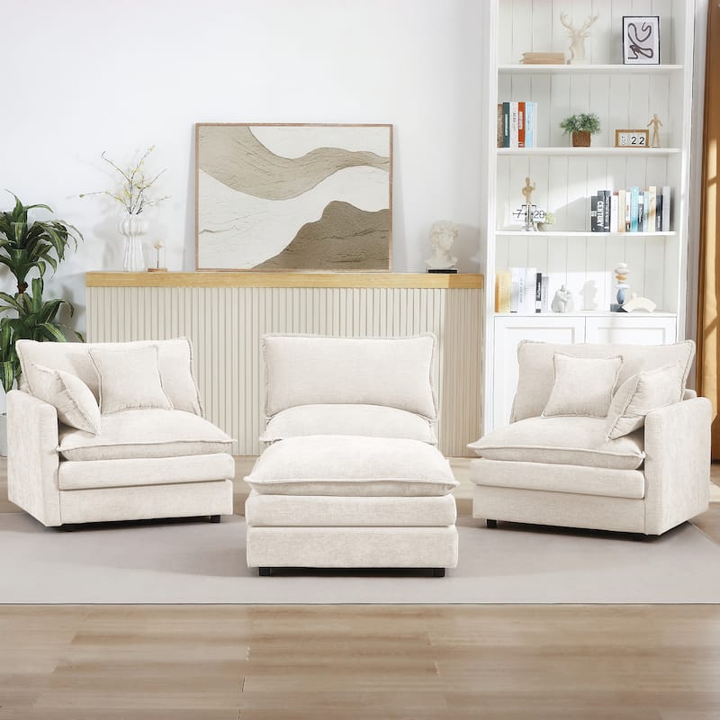 L Shaped Modular Sectional Sofa with Ottoman, Comfy Chenille Upholstered Cloud Couch, 4-Seat Deep Seat Sofa with Pillow