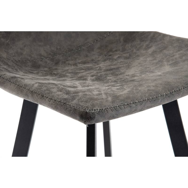 Elland Modern Upholstered Leather Bar Stool with Stainless Steel Legs, Curve Padded Seat, Built-in Footrest, and Plastic Glides