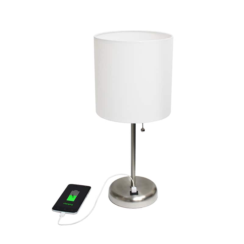19.5" USB Port Feature Metal Lamp in Steel w Aqua Shade