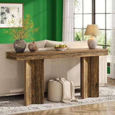 Brown Rustic Console Table 63 Inch Wood Entryway Hallway Living Room Sofa Table with Sturdy Legs and Foot Pads
