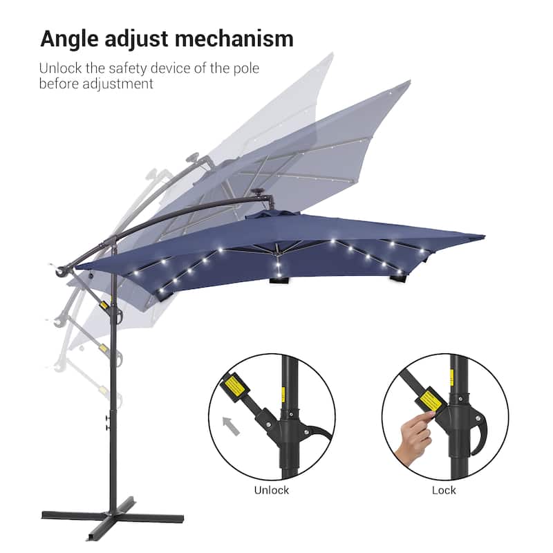 BONOSUKI Outdoor Umbrella,8.2x8.2ft Canopy Offset Umbrella With LED
