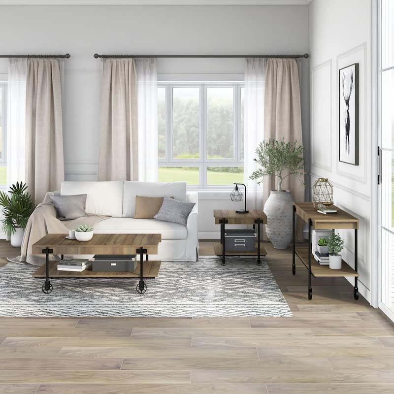 Hyssop Farmhouse Steel 3-Piece Coffee Table Set with Shelf by Furniture of America