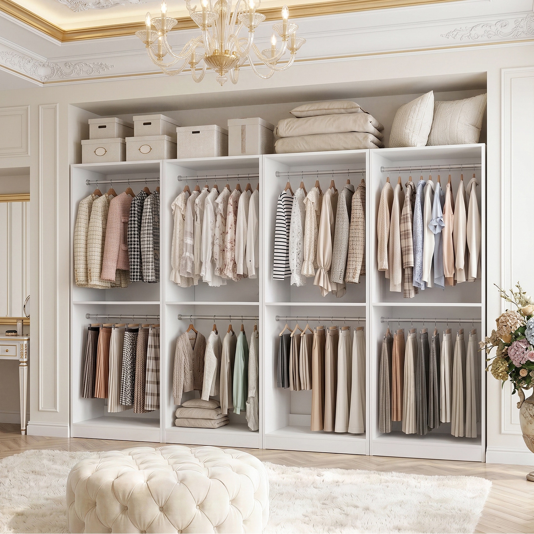 Cimly Closet Organizer System with Hanging Rods and DIY Shelves for Walk-in and Reach-in Closet