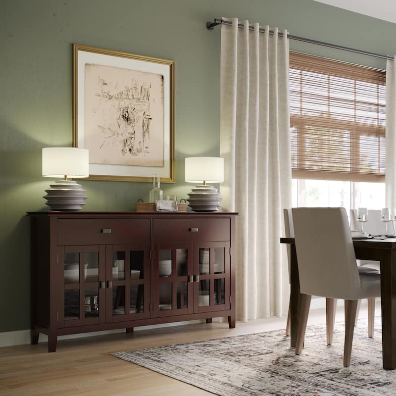 WYNDENHALL Stratford 60" Wide Solid Wood Transitional Large 4 Door Sideboard Buffet -  17"d x 60"w x 34"h - Russet Brown