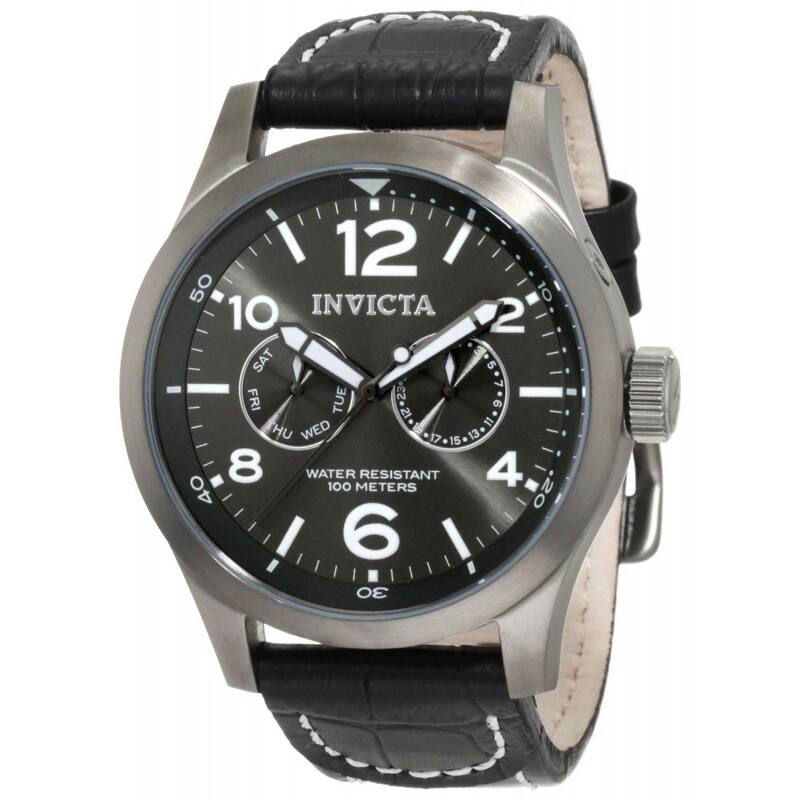 Invicta Men's 'Specialty' Black Genuine Calf Leather Watch