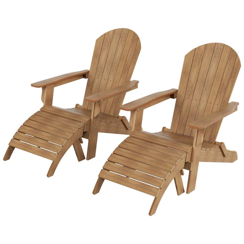 Vineyard HIPS Outdoor Folding Eco-Friendly All Weather Seashell Adirondack Chairs with Ottomans (4-Piece Set)