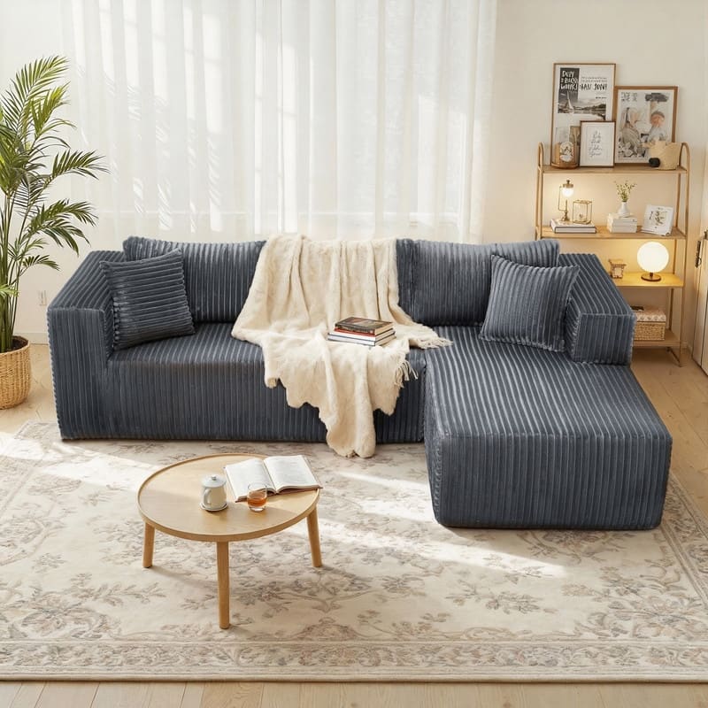 105-in L Casual Gray( Corduroy)-Left Chaise Sectional