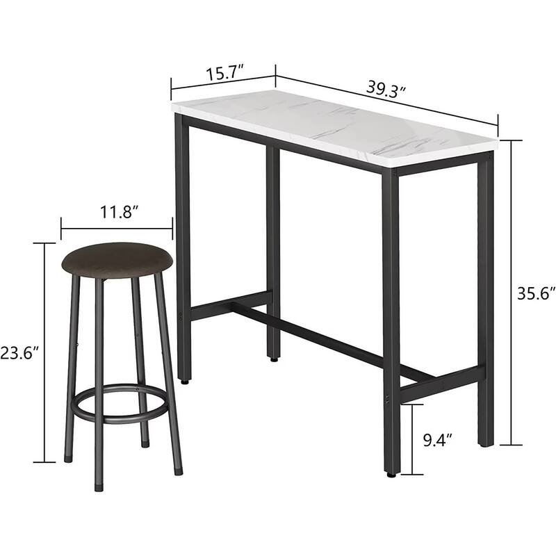 3 Piece Kitchen Pub Dining Set, Modern Faux Marble Counter Height Bistro Bar Table Set with 2 PU Leather Bar Stools