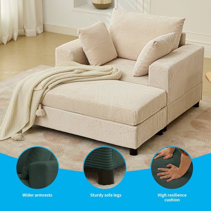 Mixoy 50 "D Sofa Chair with Ottoman, 2 Cushions, Large Corduroy Upholstered Comfy Chaise Lounge Deep Seat Sleeper Chair Indoor