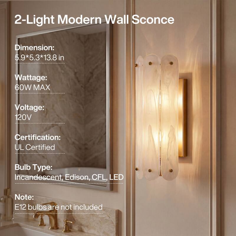 2-Light Modern Brass Gold Wall Sconce（set of 1)