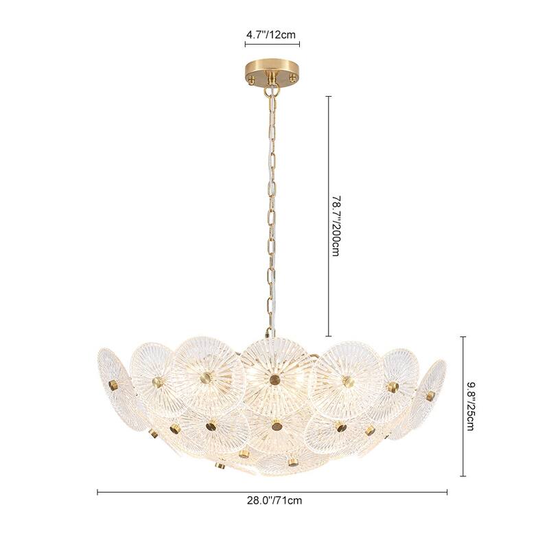 Glam 9-Light Tiered Clear Art Glass Round Basin Chandelier 28in