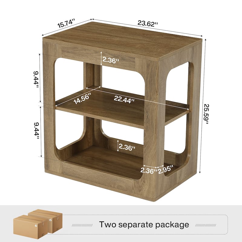 23.6" End Table with Storage Shelves, 3-Tier Side Table for Living Room