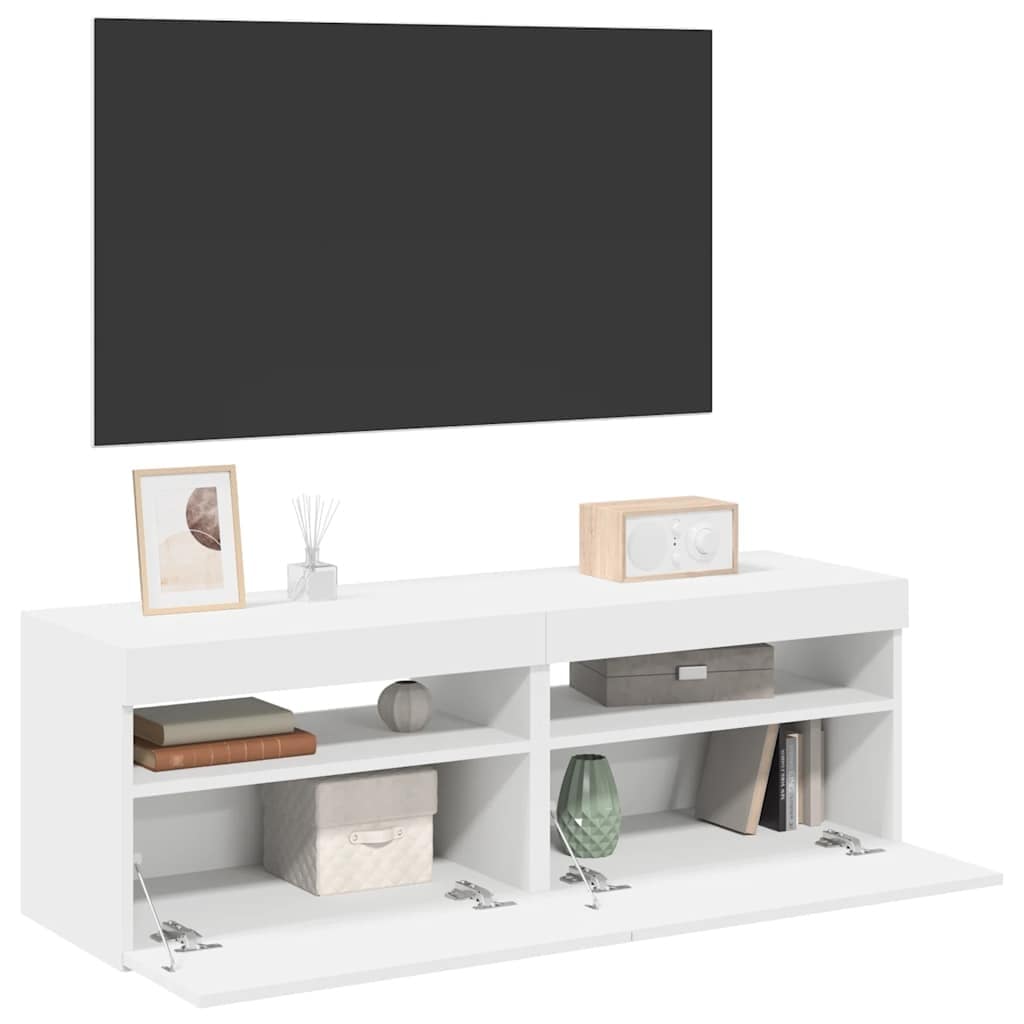 vidaXL TV Stands with LED Lights 2 Pcs White 23.6"x13.8"x15.7"
