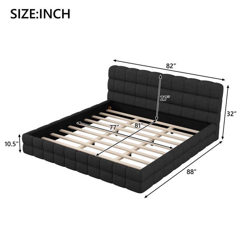 Upholstered Platform Bed with Headboard, No Box Spring Needed Low Profile Bed, Wood Slat Support Grounding Bed
