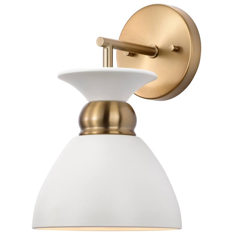 Perkins 1 Light Wall Sconce Matte White with Burnished Brass