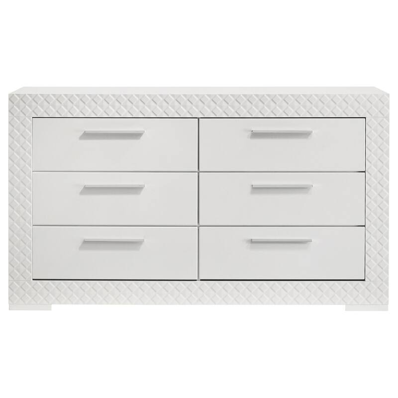 6-Drawer White High Gloss Dresser Cabinet with Modern Look, Smooth Gliding Hardware, and Spacious Storage Space