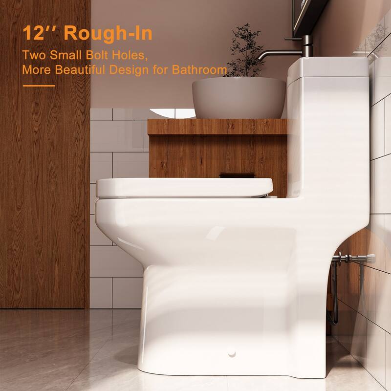 HOROW One Piece White Dual Flush Toilet 0.8/1.28 GPF Seat Included with Brushed Gold Actuator - N/A