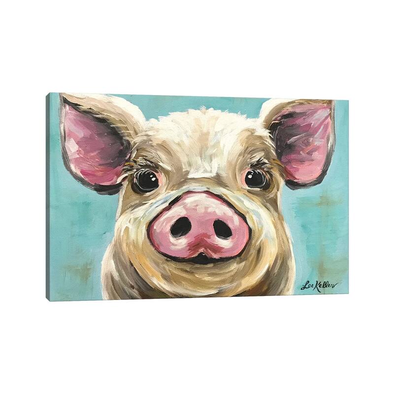 iCanvas "Rosey The Pig On Turquoise" by Hippie Hound Studios Canvas Print
